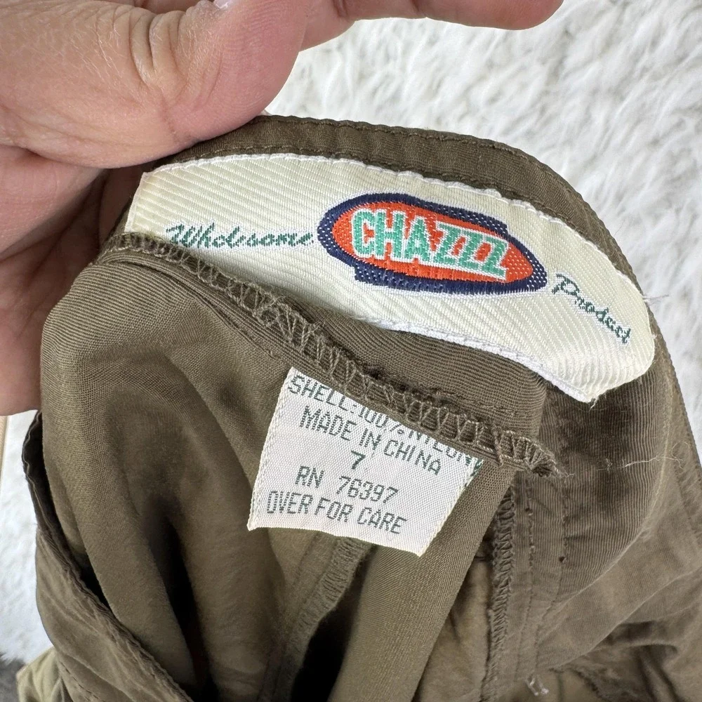 Chazzz Juniors Size 7 Olive Green Nylon Cargo Pants Outdoor Y2K VTG‎ Zip Sides
